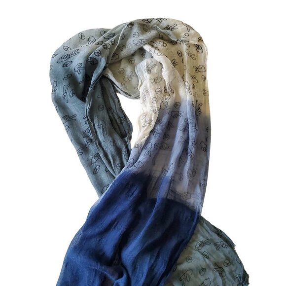 Beautiful Ombre Blue Peace Love 100% Viscose Fringed Scarf - Picture 4 of 13
